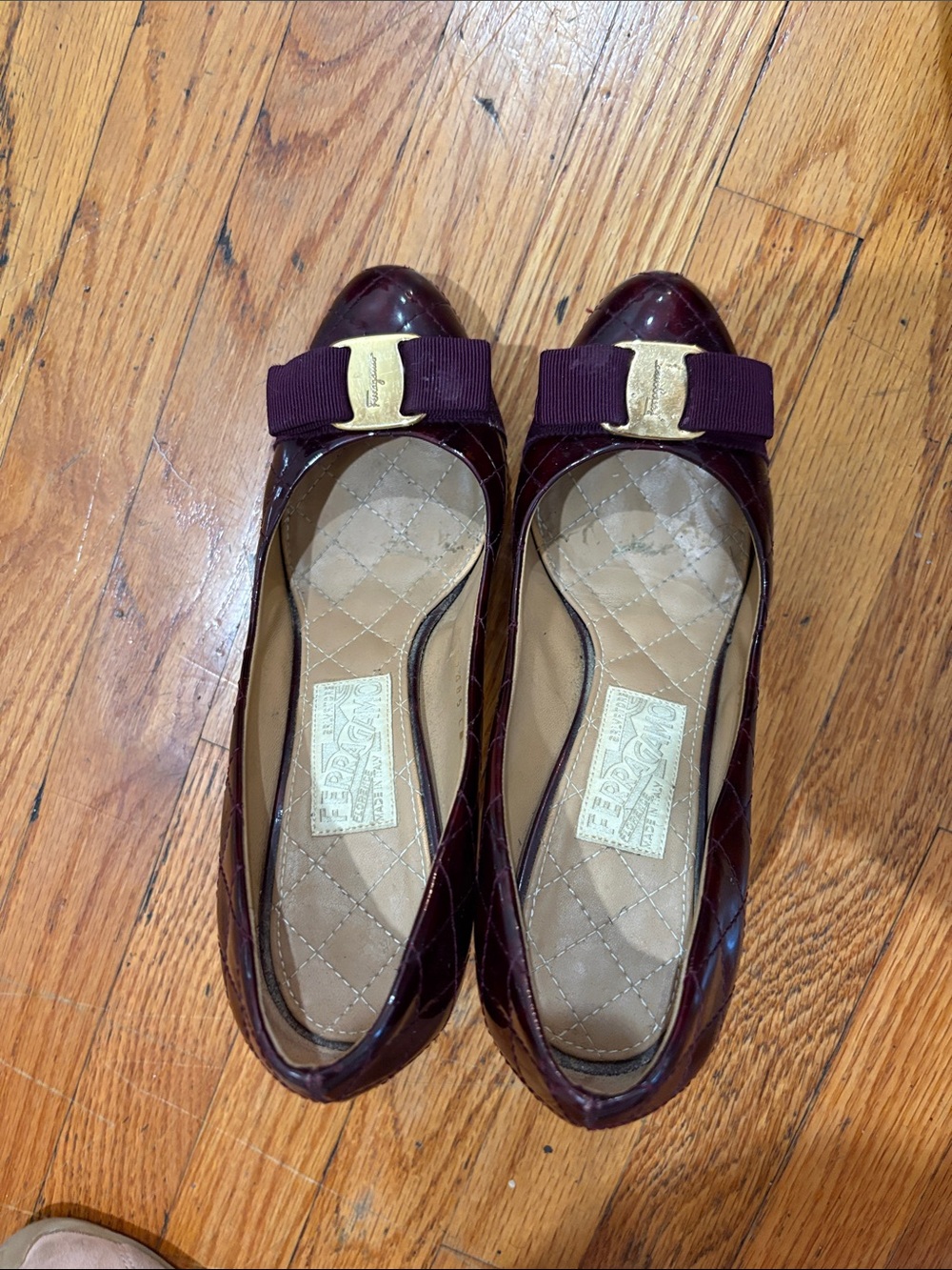 Women’s Burgundy Bow Detail Patent Ballet Flats